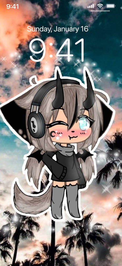 Gacha Life Wallpaper 4K | HD - Aesthetic Gacha Life chibi girl character with horns and headphones on an iPhone lock screen background