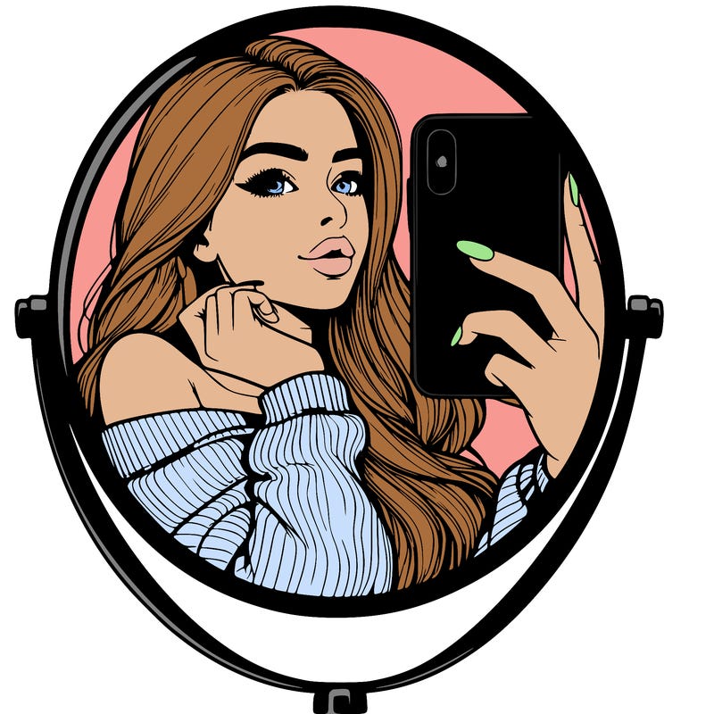 realistic girl taking mirror selfie beautiful