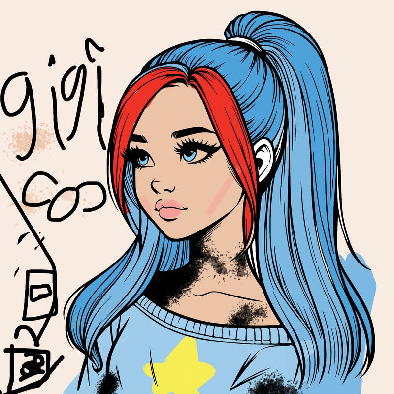 realistic girl with a high ponytail