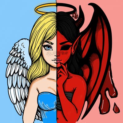 realistic angel half demon