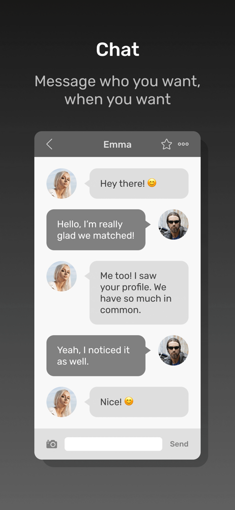 A screenshot of the chat interface in the Meet Metal Heads dating app showing a conversation between two users who matched over their shared love for metal music.