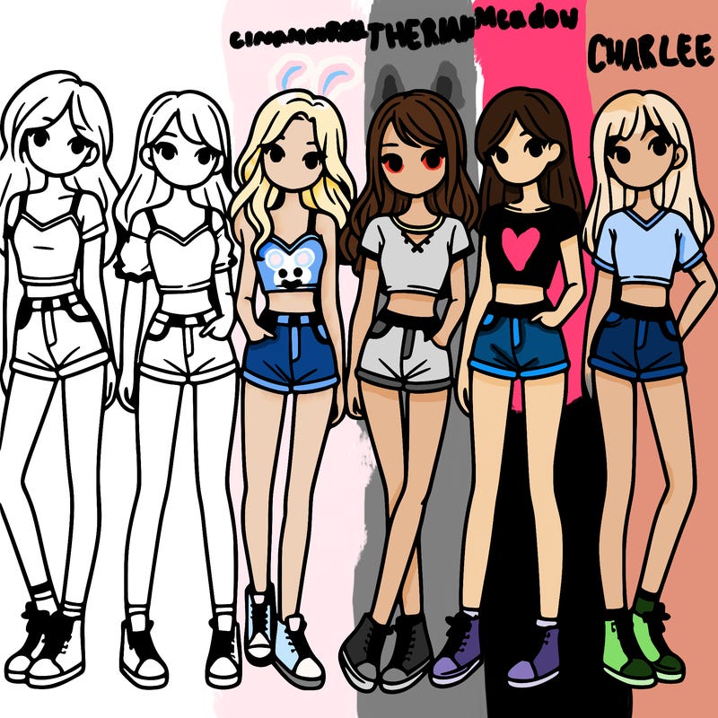 a group of girls wearing crop tops and shorts