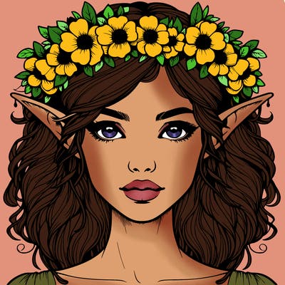 realistic female elf with flower crown