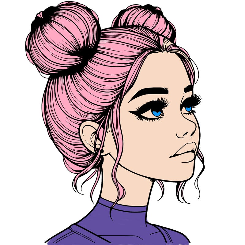 realistic girl with buns on the top of her head