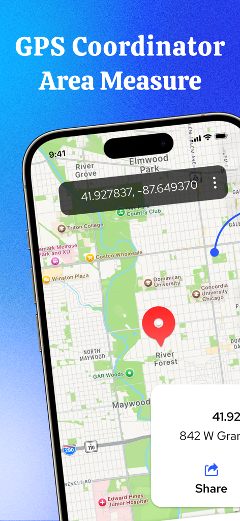 GPS Coordinator Area Measure - La aplicación Medición de Área y Coordenadas GPS que muestra coordenadas de mapa y función para compartir
