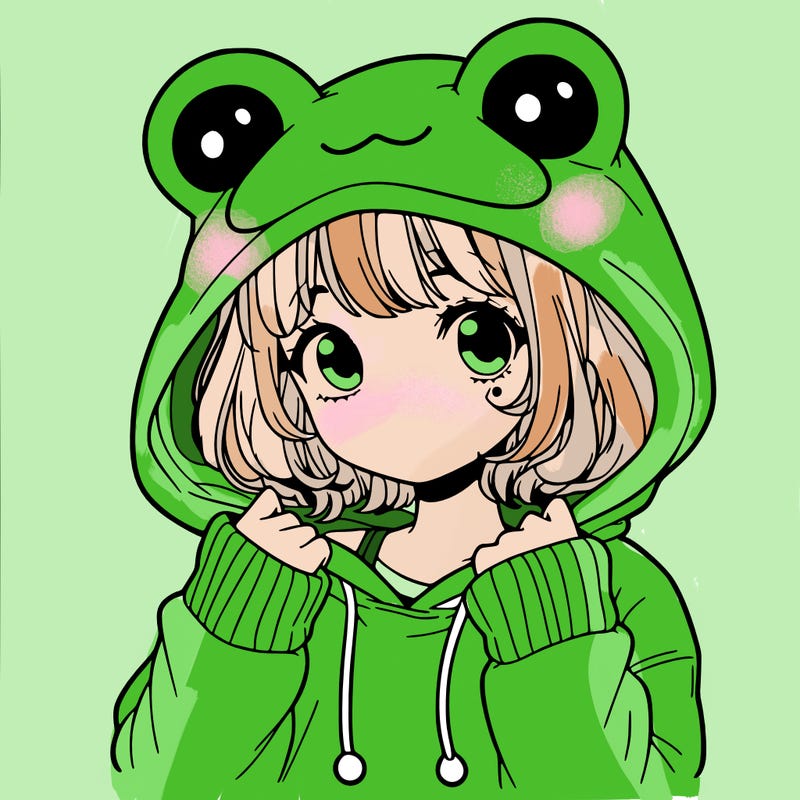 a cute teenage girl wearing a frog hoodie