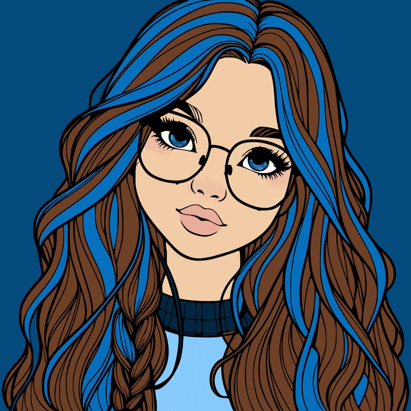 girl with long hair and freckles and glasses realistic