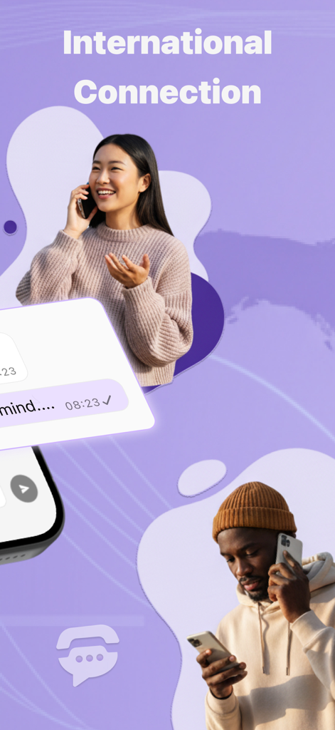 Second Phone Number | 2nd Line - Um homem e uma mulher usando o aplicativo Second Phone Number para chamadas e mensagens globais