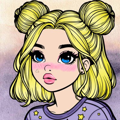 realistic girl with space buns on the side of her head