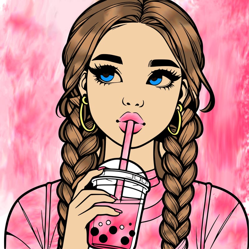 realistic girl with braided hair drinking boba