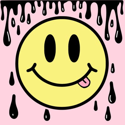 smiley face with drippy black and white background
