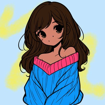 shy pretty girl wearing a sweater that is falling off one shoulder portrait