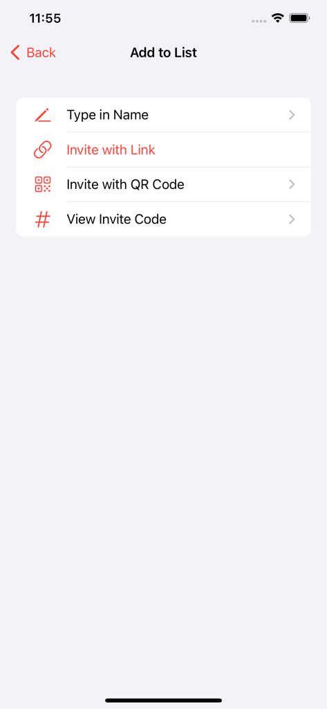 Interface of the Secret Santa app showing options to add participants via link, QR code, or manual entry.