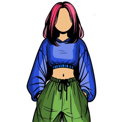 realistic girl faceless with baggy pants and a crop top