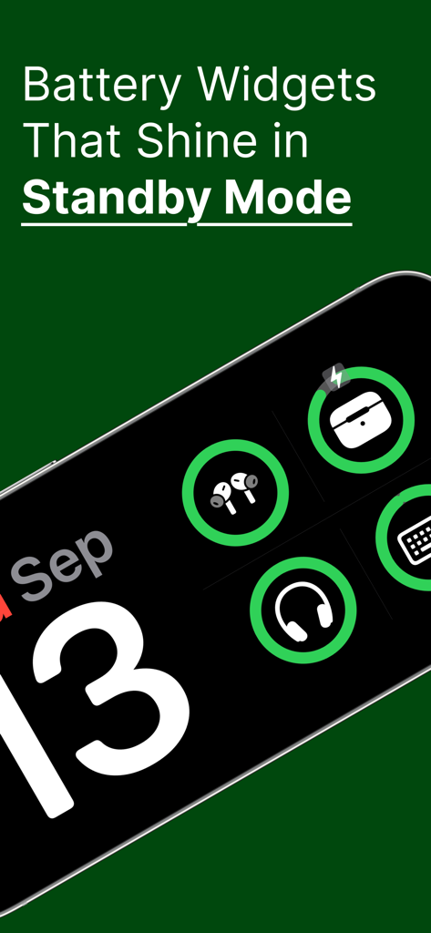 Battery Widget: PowerToYou - Circular battery status widgets for Apple devices displayed in iPhone Standby Mode.