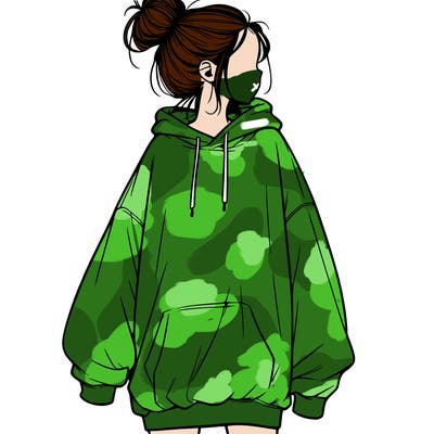 realistic girl with a oversized sweatshirt on and a bun