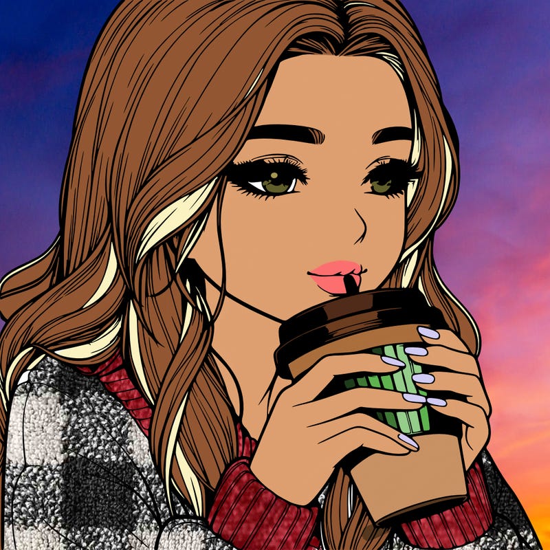 realistic girl drinking coffee