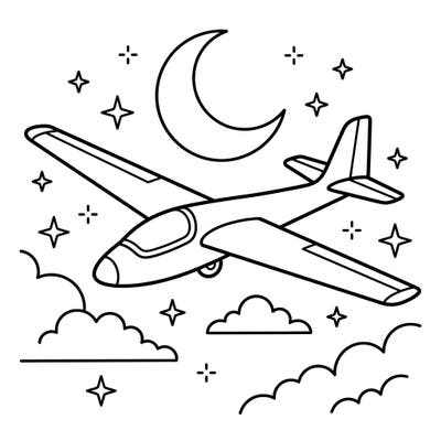 Embark on an imaginative journey with our Glider Night Time coloring page, specially designed for kids. This delightful illustration features a graceful glider soaring under a crescent moon and twinkling stars, perfect for a peaceful and creative adventure.