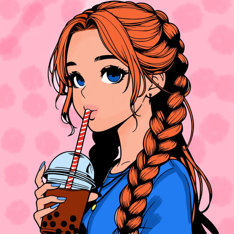 realistic girl with braided hair drinking boba