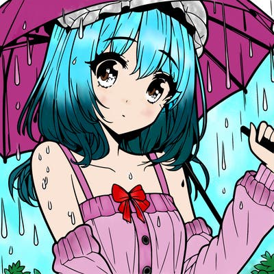 pretty anime girl in the rain