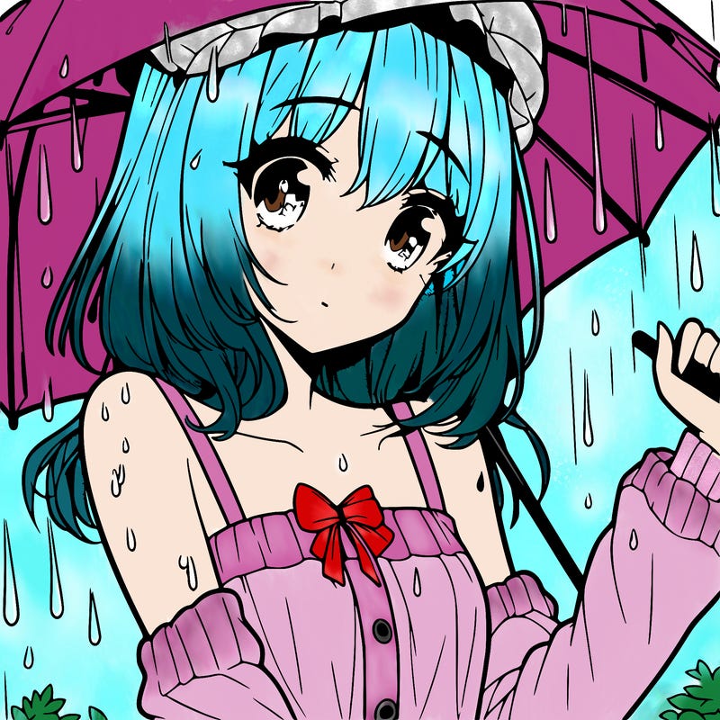 pretty anime girl in the rain