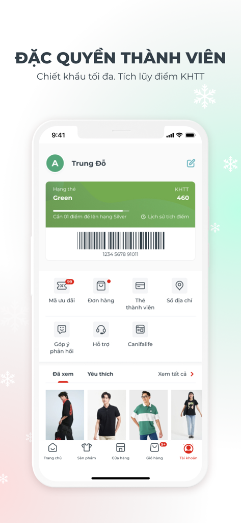 Canifa - Canifa app account screen showing membership status and loyalty points