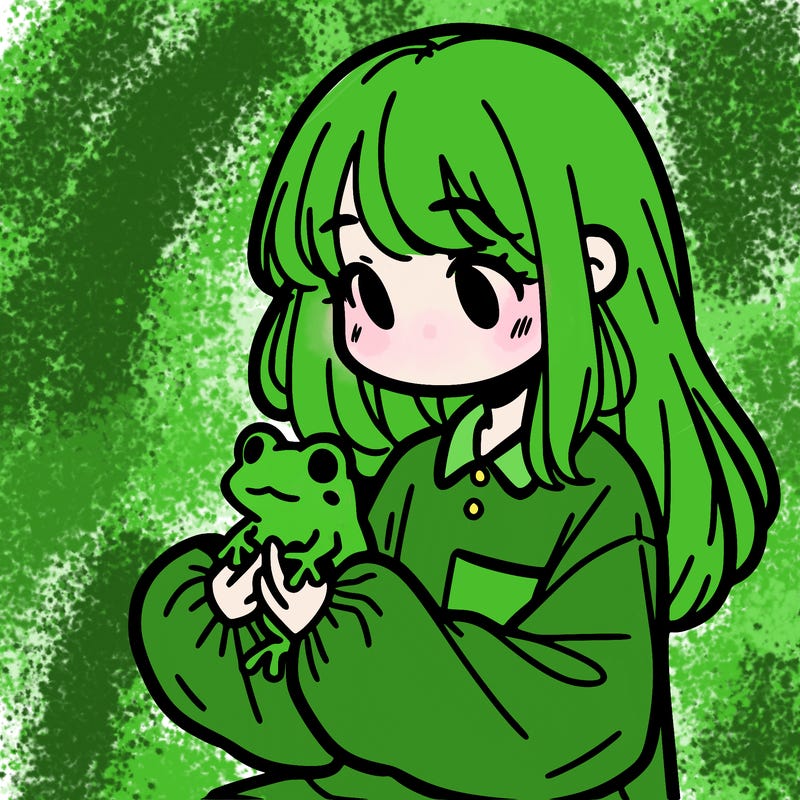 girl with long hair and a oversized shirt. and she is holding a frog