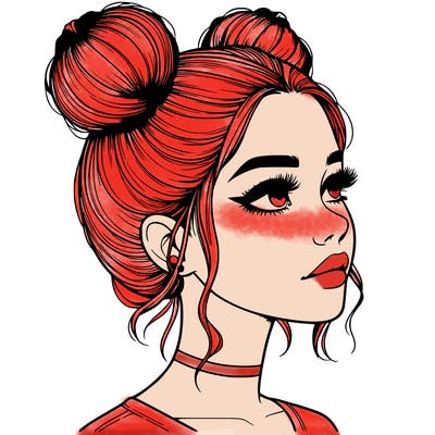 realistic girl with buns on the top of her head