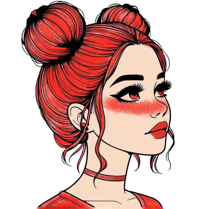 realistic girl with buns on the top of her head