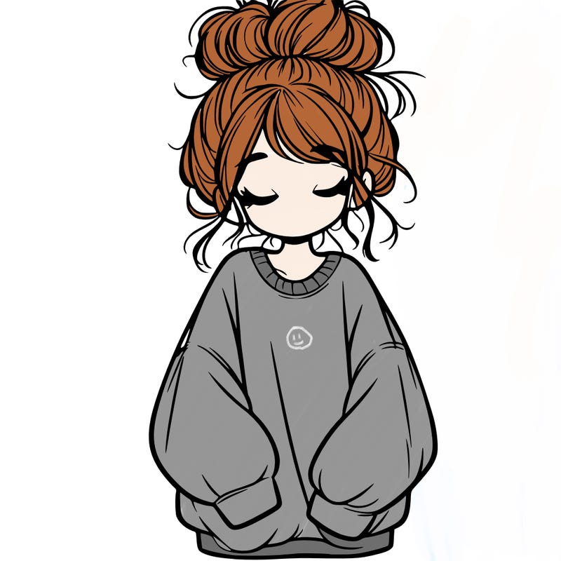 girl with baggy sweatshirt and messy bun
