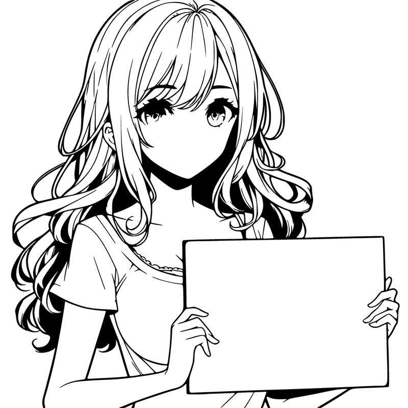 realistic pretty anime girl holding blank sign