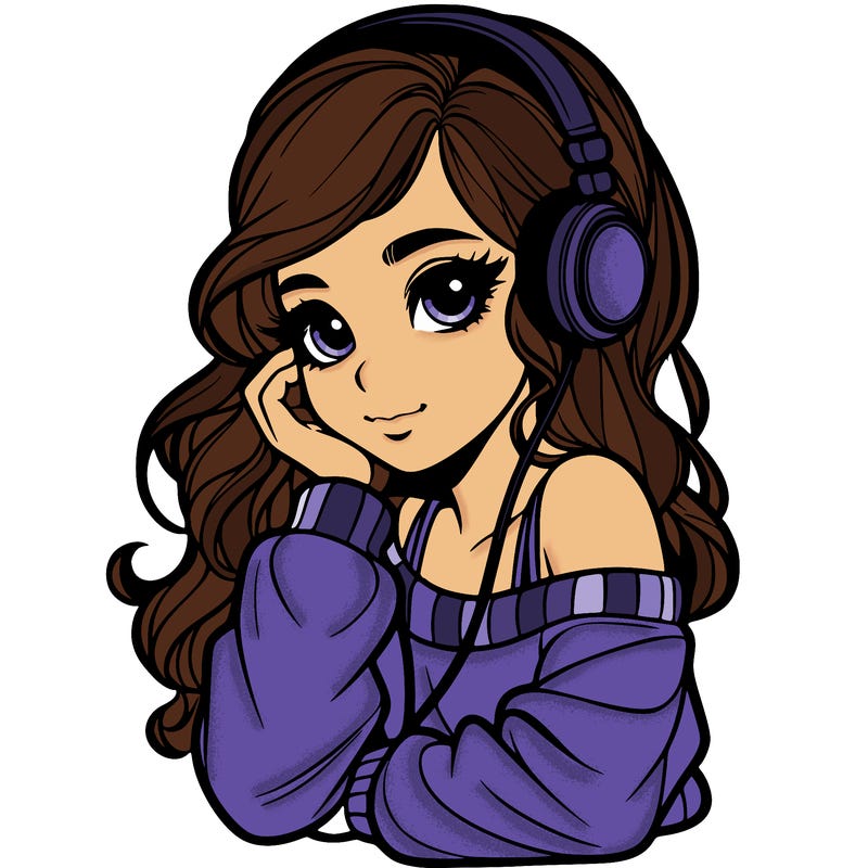 realistic girl listent to the music