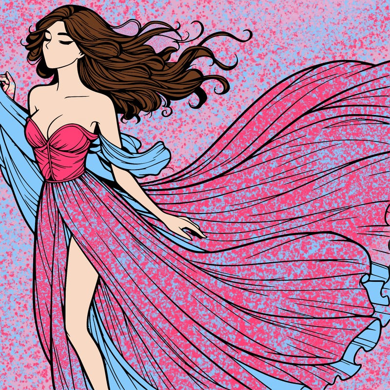 realistic woman in dress flowing the the wind