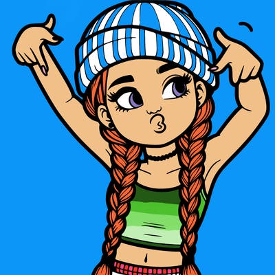 realistic teenage girl with braids and a beanie and crop top doing 🫶🏼