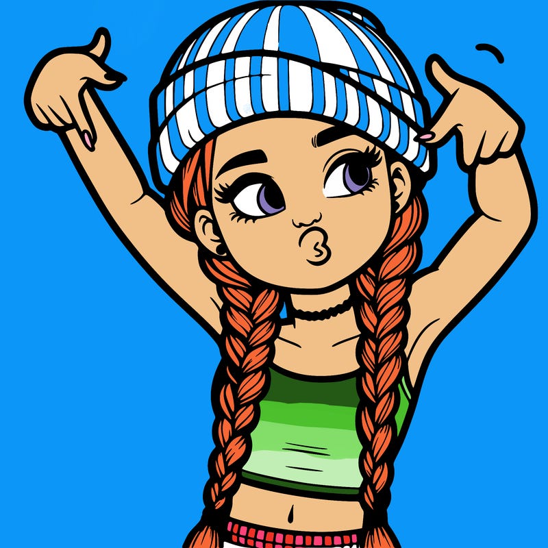 realistic teenage girl with braids and a beanie and crop top doing 🫶🏼