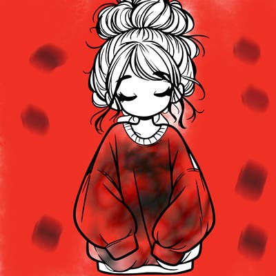 girl with baggy sweatshirt and messy bun