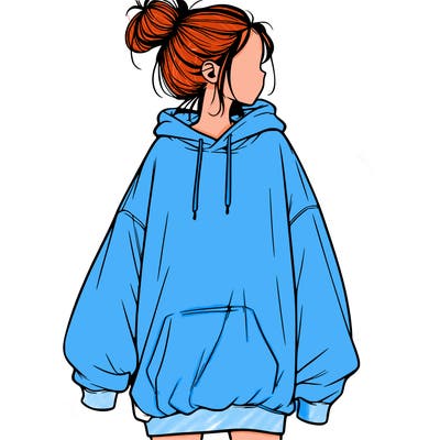realistic girl with a oversized sweatshirt on and a bun