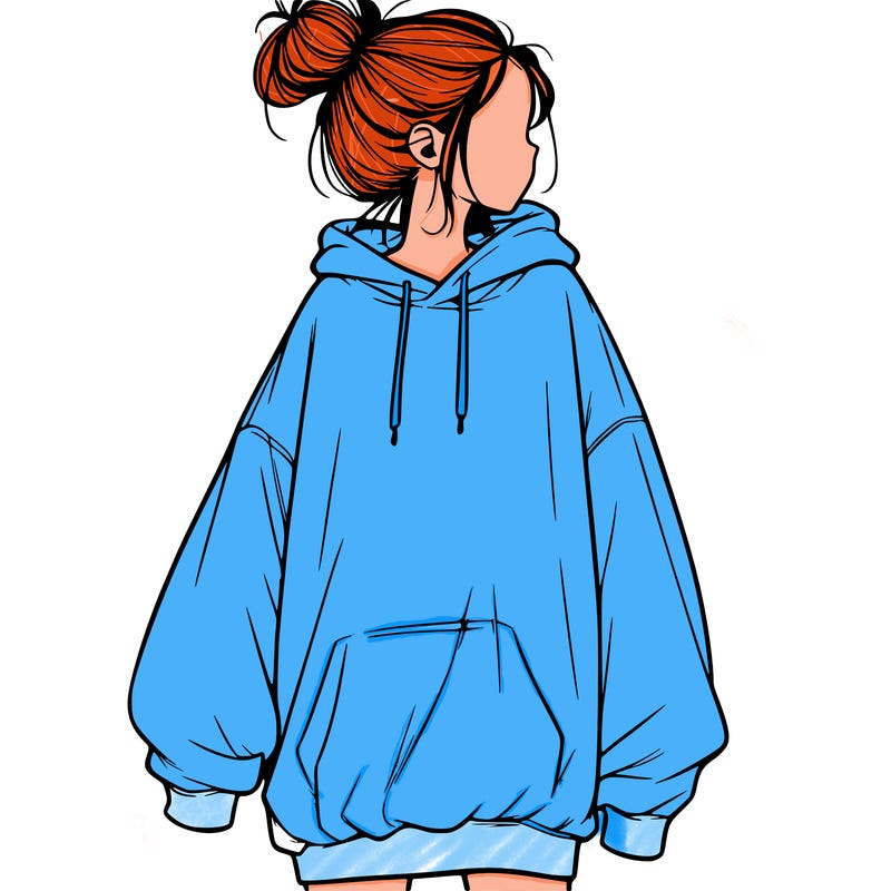 realistic girl with a oversized sweatshirt on and a bun