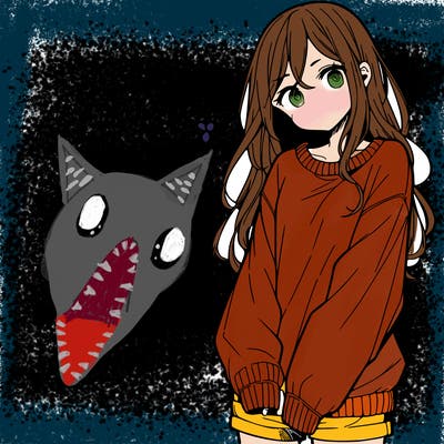 manga teen girl  in a sweater and baggy pants