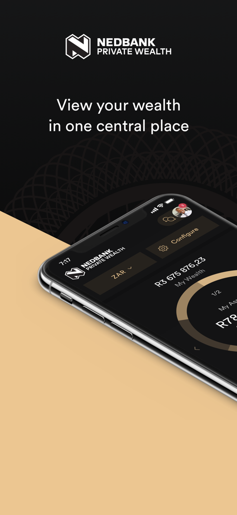 Nedbank Private Wealth app showing the central wealth dashboard on a mobile device.