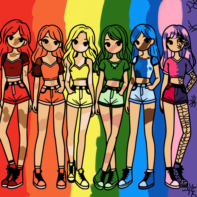 a group of girls wearing crop tops and shorts