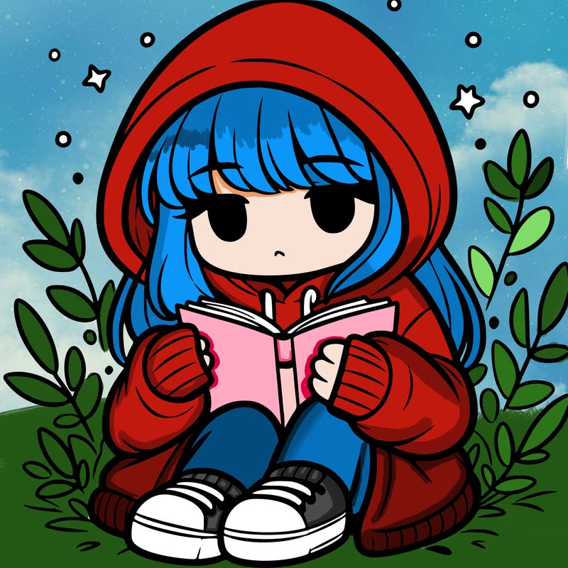 girl in oversized hoodie reading a book