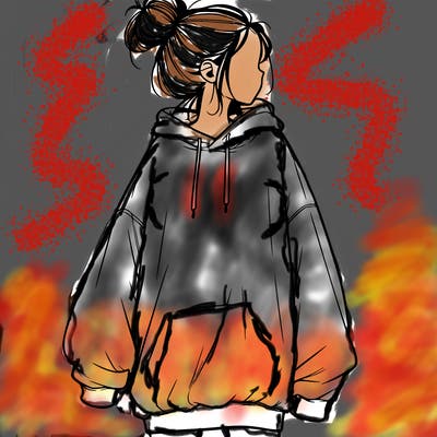 realistic girl with a oversized sweatshirt on and a bun