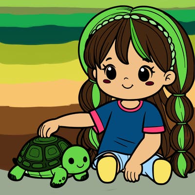 little girl with a baby turtle