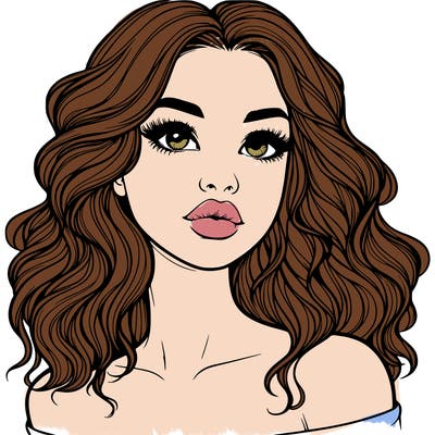 realistic girl with wavy hair and lips