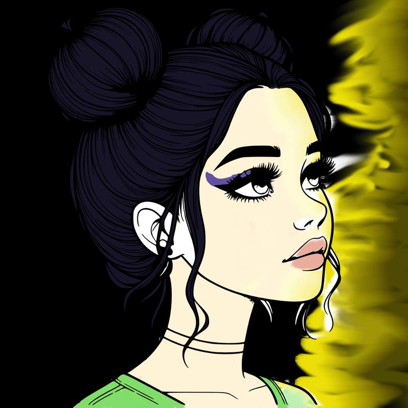 realistic girl with buns on the top of her head