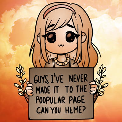 a girl holding up a sign that says, guys, i’ve never made it to the popular page, can you help me?