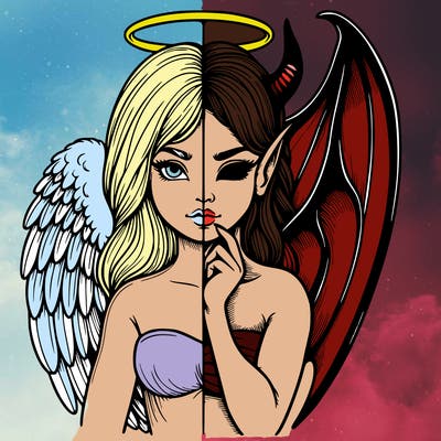 realistic angel half demon