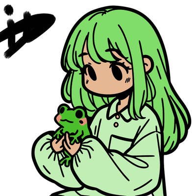 girl with long hair and a oversized shirt. and she is holding a frog