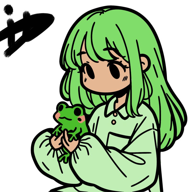 girl with long hair and a oversized shirt. and she is holding a frog